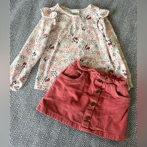 Rachel Zoe Toddler Girl Outfit | Size 2T | Floral Top + Corduroy Skirt Set